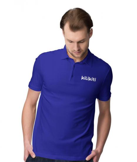 Erkek Spor T-Shirt Polo Yaka Saks mavisi